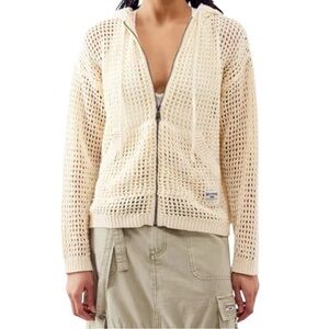 BDG Jeans Fishnet Cotton Hoodie Cream Size XS Oversized Fit